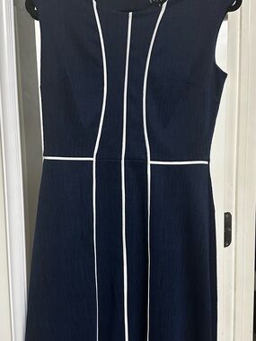 Enfocus Studio Navy Dress with White Piping